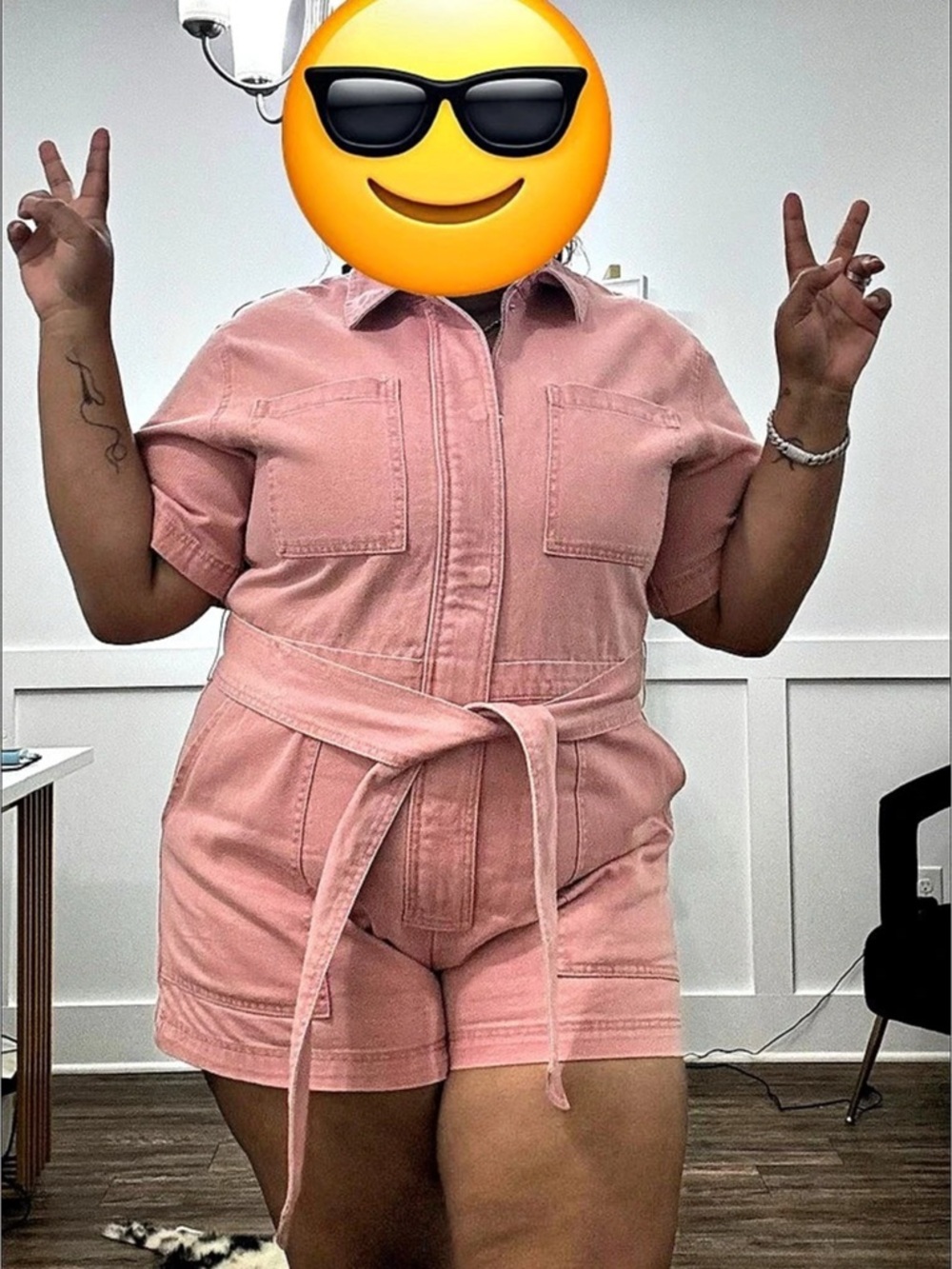 Future Collective Short-Sleeve Utility Romper Pink XL